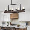 Matte Black / Wood Grain Metal Chandelier Fixture, 6 lights Ceiling Pendant light for Living Room, Bedroom, Dining Room, Adjustable Height , E26*6(No