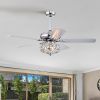 52'' Crystal Shade Ceiling Fan Lamp With Remote Control 3 Speed (High, Mid, Low) , 5 Reversible Blades for Living Room, Dining Room, Bedroom, Family R