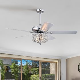 52'' Crystal Shade Ceiling Fan Lamp With Remote Control 3 Speed (High, Mid, Low) , 5 Reversible Blades for Living Room, Dining Room, Bedroom, Family R