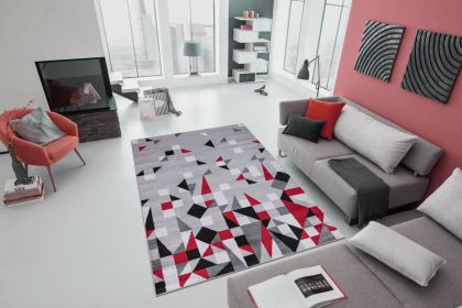 Jersey Area Rugs, Carpets For Livingroom, 7x10 Area Rugs ,3985 Grey-Red