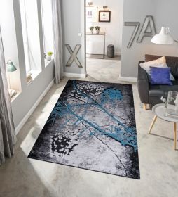 Jersey Area Rugs, Carpets For Livingroom, 7x10 Area Rugs ,2032 Black-Blue