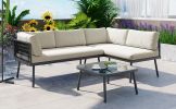 TOPMAX Modern Outdoor 3-Piece PE Rattan Sofa Set All Weather Patio Metal Sectional Furniture Set with Cushions and Glass Table for Backyard, Poolside,