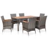 7 Piece Patio Dining Set with Cushions Poly Rattan Gray