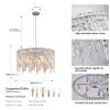 Luxurious Round Silver Crystal Chandelier, Contemporary Rectangular Pendant Light for Dining Room, Living Room, and Grand Foyers (Bulbs Not Included)