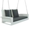 GO 2-Person Wicker Hanging Porch Swing with Chains, Cushion, Pillow, Rattan Swing Bench for Garden, Backyard, Pond. (White Wicker, Gray Cushion)