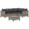 5 Piece Patio Lounge Set with Cushions Gray Poly Rattan