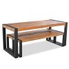 GO 3-pieces Outdoor Dining Table With 2 Benches, Patio Dining Set With Unique Top Texture, Acacia Wood Top & Steel Frame, All Weather Use, For Outdoor