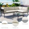 TOPMAX Modern Outdoor 3-Piece PE Rattan Sofa Set All Weather Patio Metal Sectional Furniture Set with Cushions and Glass Table for Backyard, Poolside,