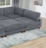 Contemporary Dark Gray 6pc Modular Sectional Set Corduroy Upholstery Couch 2x Corner wedge, 3x Armless Chairs 1x Ottoman Living Room