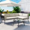 TOPMAX Modern Outdoor 3-Piece PE Rattan Sofa Set All Weather Patio Metal Sectional Furniture Set with Cushions and Glass Table for Backyard, Poolside,