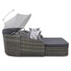 79.9" Outdoor Sunbed with Adjustable Canopy; Double lounge; PE Rattan Daybed; White Wicker; Gray Cushion