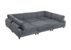 Contemporary Dark Gray 6pc Modular Sectional Set Corduroy Upholstery Couch 2x Corner wedge, 3x Armless Chairs 1x Ottoman Living Room