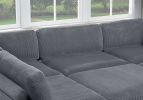 Contemporary Dark Gray 6pc Modular Sectional Set Corduroy Upholstery Couch 2x Corner wedge, 3x Armless Chairs 1x Ottoman Living Room