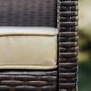 3 Piece Patio Furniture Wicker Conversation Set- Brown Wicker and Beige