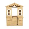 Wooden Playhouse for Kids Outdoor with Working Door, Windows, Mailbox, Flowers Pot Holder, 39" x 38" x 55.5"