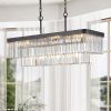 Chandeliers,Rectangular Crystal Chandelier Adjustable,E12 Modern Industrial Crystal Lights,Farmhouse Iron Ceiling Hanging Light for Kitchen Living Roo