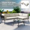 TOPMAX Modern Outdoor 3-Piece PE Rattan Sofa Set All Weather Patio Metal Sectional Furniture Set with Cushions and Glass Table for Backyard, Poolside,