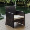 3 Piece Patio Furniture Wicker Conversation Set- Brown Wicker and Beige