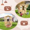 Wooden Playhouse for Kids Outdoor with Working Door, Windows, Mailbox, Flowers Pot Holder, 39" x 38" x 55.5"