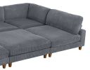 Contemporary Dark Gray 6pc Modular Sectional Set Corduroy Upholstery Couch 2x Corner wedge, 3x Armless Chairs 1x Ottoman Living Room