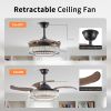 Contemporary LED Retractable Ceiling Fan with Light and Remote Control, Quiet Reversible Motor,4 Blades Modern Ceiling Fans for Kitchen Bedroom Dining