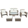 Patio Furniture Set, 4 Piece Outdoor Conversation Set All Weather Wicker Sectional Sofa with Ottoman and Cushions