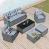 6-piece All-Weather Wicker PE rattan Patio Outdoor Dining Conversation Sectional Set with coffee table, wicker sofas, ottomans, removable cushions (Bl