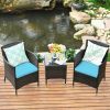 3 Pieces Ergonomic Wicker Patio Conversation Set