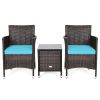 3 Pieces Ergonomic Wicker Patio Conversation Set