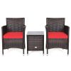 3 Pieces Ergonomic Wicker Patio Conversation Set