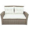 Patio Furniture Set, 4 Piece Outdoor Conversation Set All Weather Wicker Sectional Sofa with Ottoman and Cushions