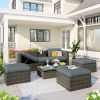 Patio Furniture Sets, 5-Piece Patio Wicker Sofa with Adustable Backrest, Cushions, Ottomans and Lift Top Coffee Table